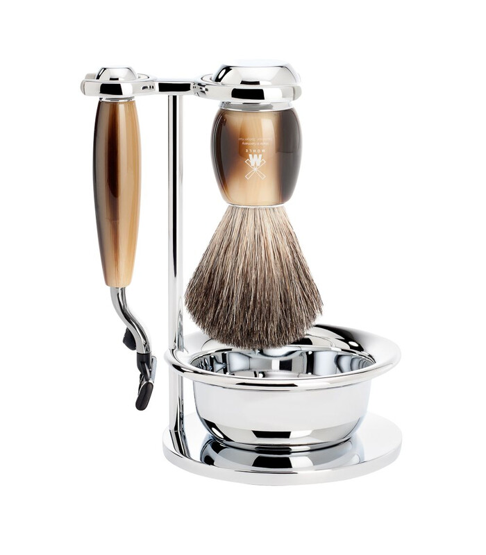 Set Afeitado Vivo Brocha Tejón Puro, Maquinilla Gillette® Mach3® y Bol Cuerno Marrón Mühle  - 1